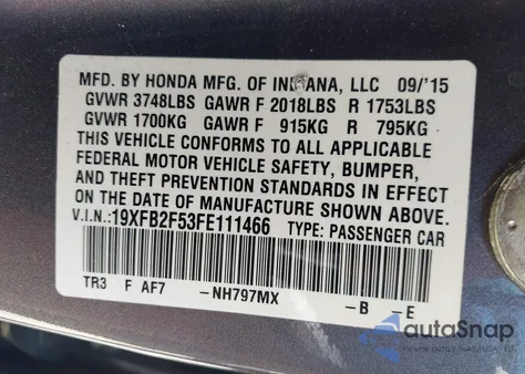 2015 Honda Civic Lx from USA, damaged, VIN 19XFB2F53FE111466